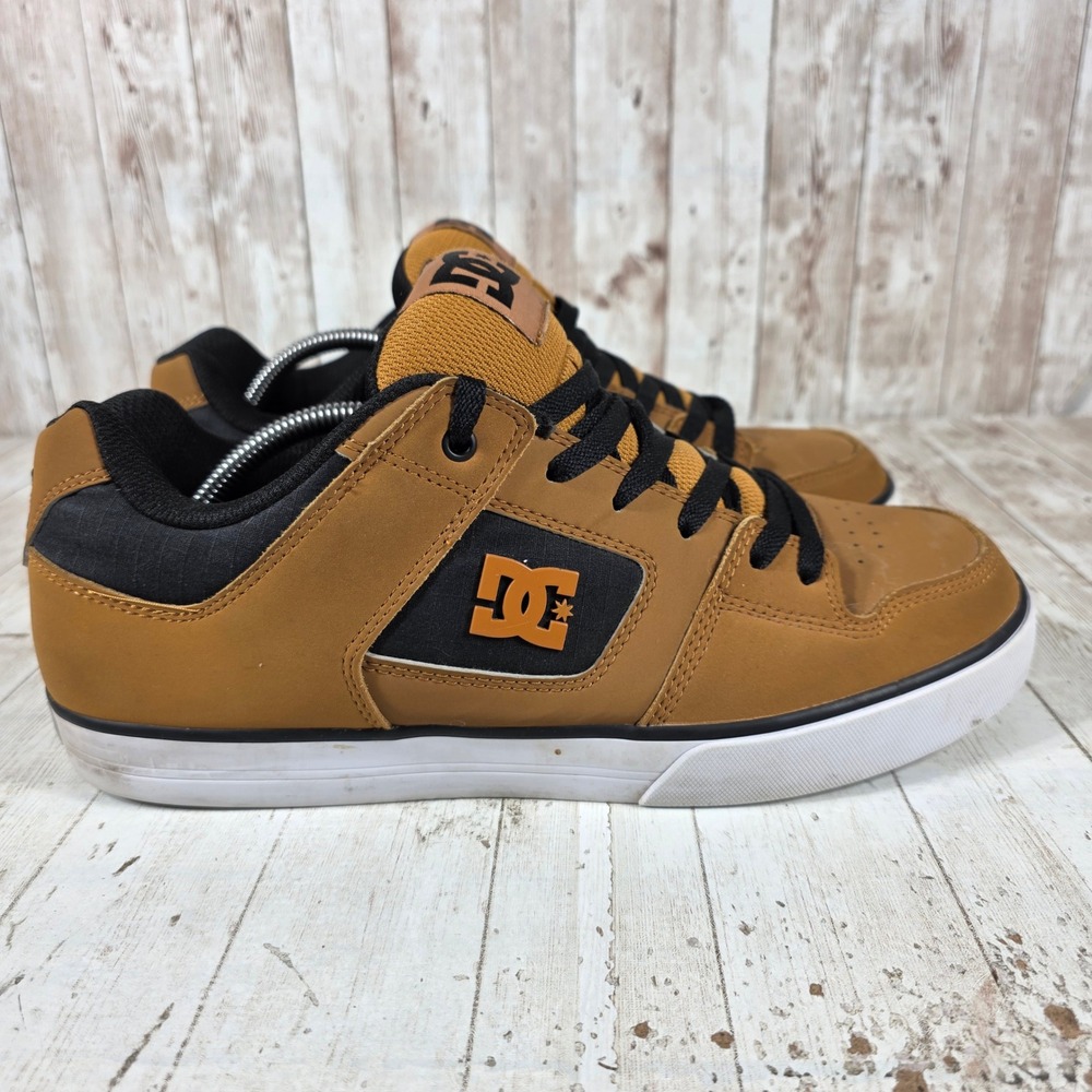 DC Shoes Pure Mens Skate Sneakers Wheat Brown Black Low Top Leather Size 12